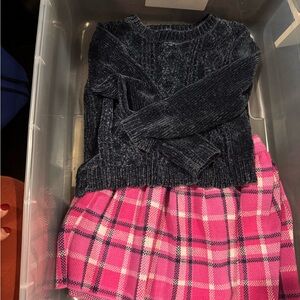 Cozy Navy and Pink Plaid Kids Sweater Top